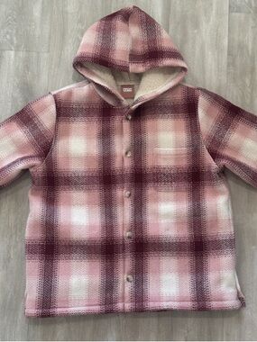 Kith Pink & Burgundy Plaid Hooded Shirt Shacket Jacket Large